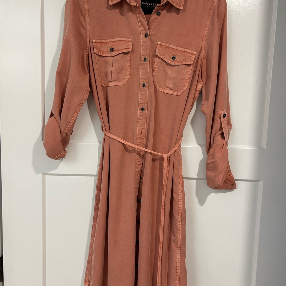 Parasuco Terracotta Long Sleeve Button-Front Shirt Dress with Waist Tie